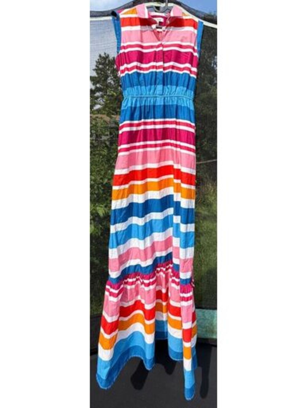Kensie Women's Size 8 Multicolor Striped Waist Tie Sleeveless Cotton Maxi Dress - Picture 2 of 7